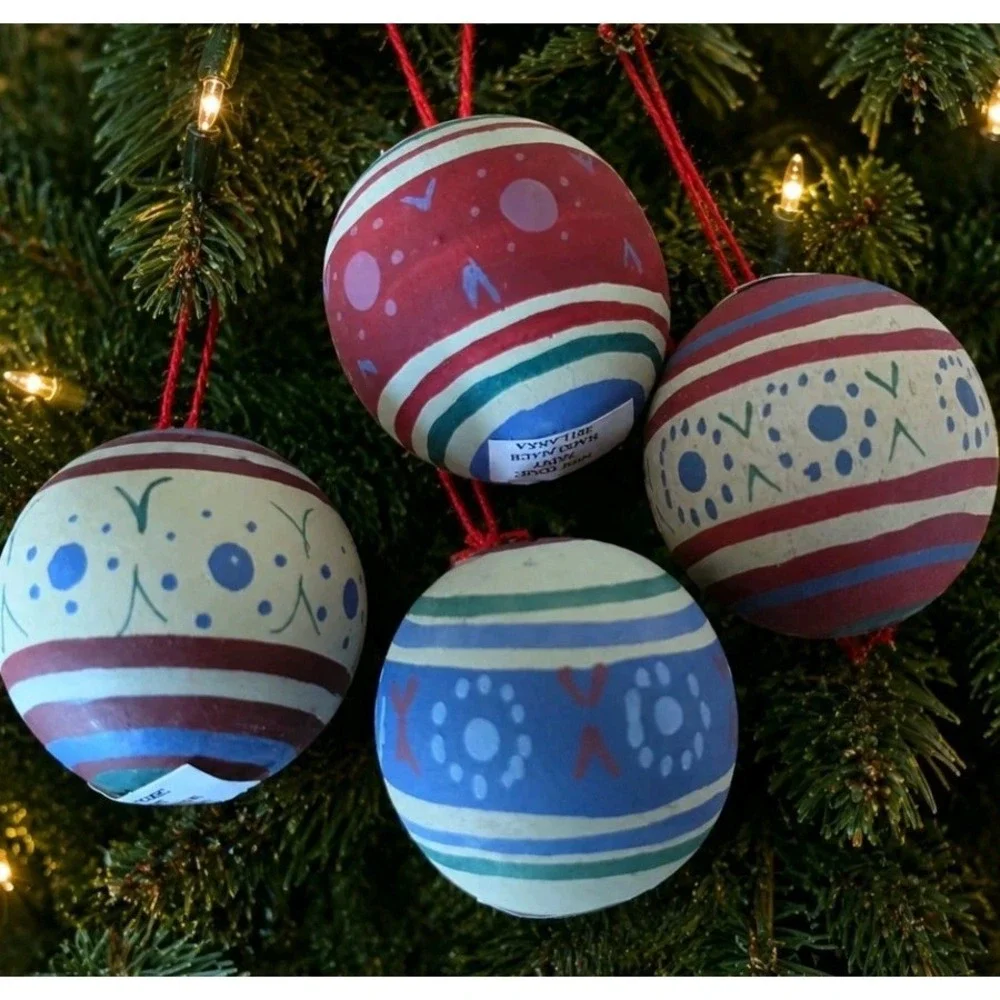 6 Handpainted Rustic Wooden Christmas Ornaments Folk Art Holiday Tree Farmhouse